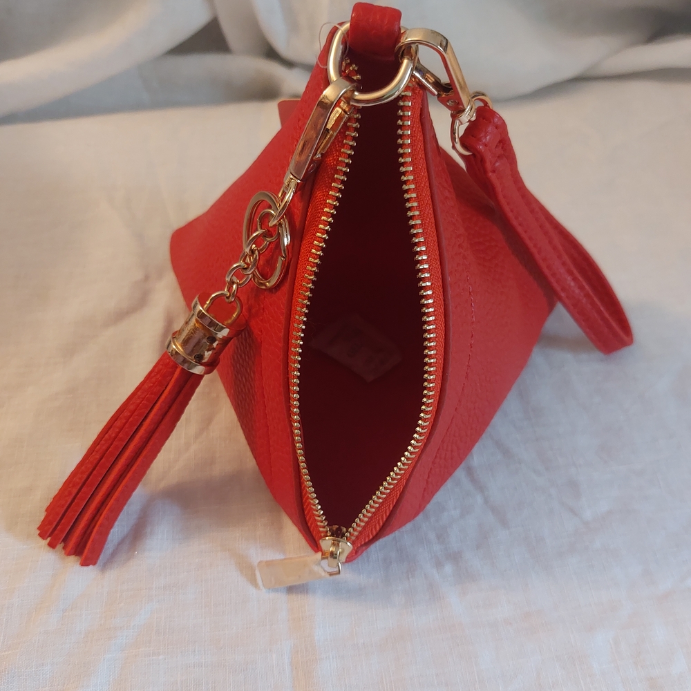 Elegant Red Leather Tassel Clutch